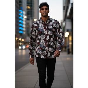 ZEROYAA Men XL NWOT Luxury Floral Printed Long Sleeve Cotton Casual Button Down